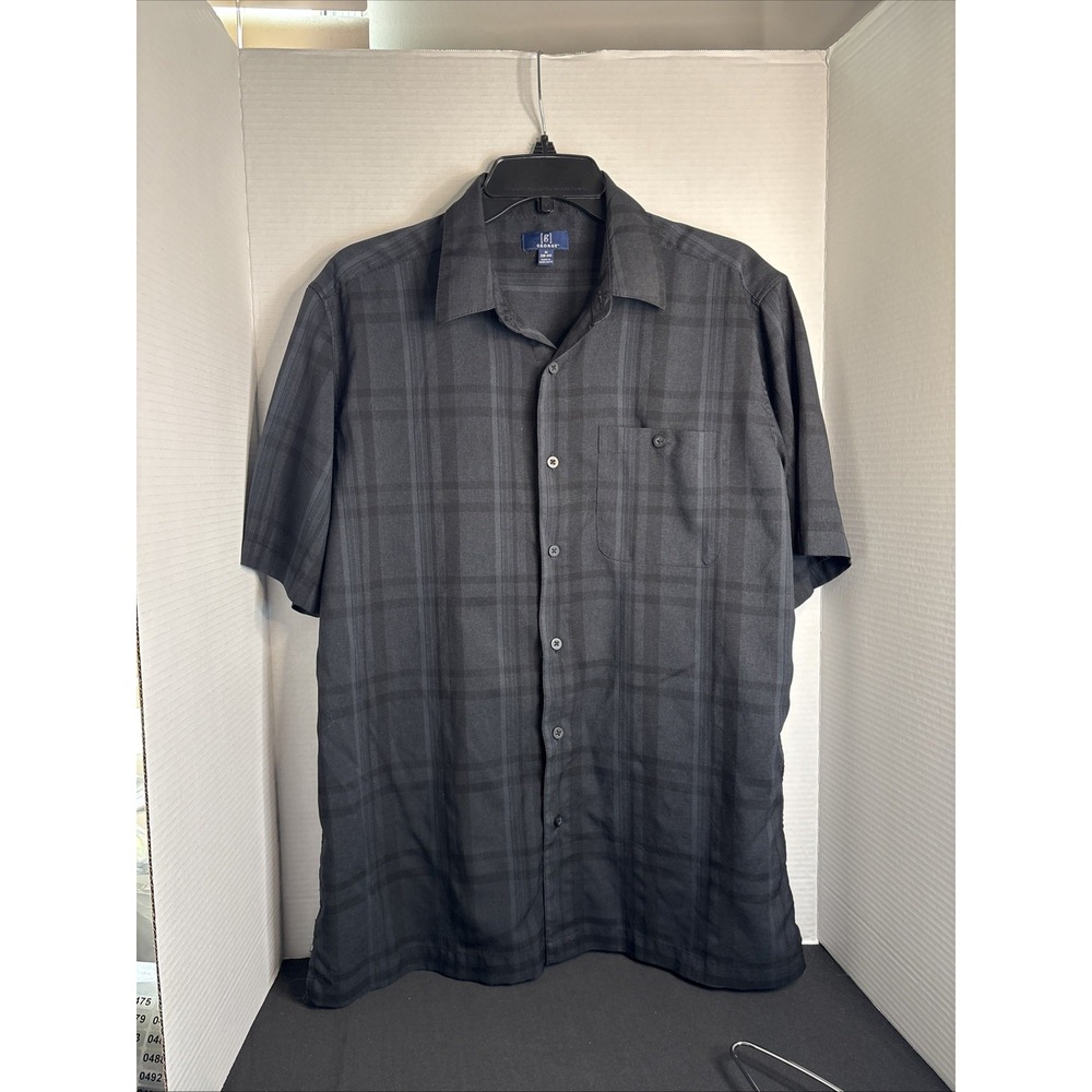 George Clothing Men's Short Sleeve Black Plaid Shirt Medium New